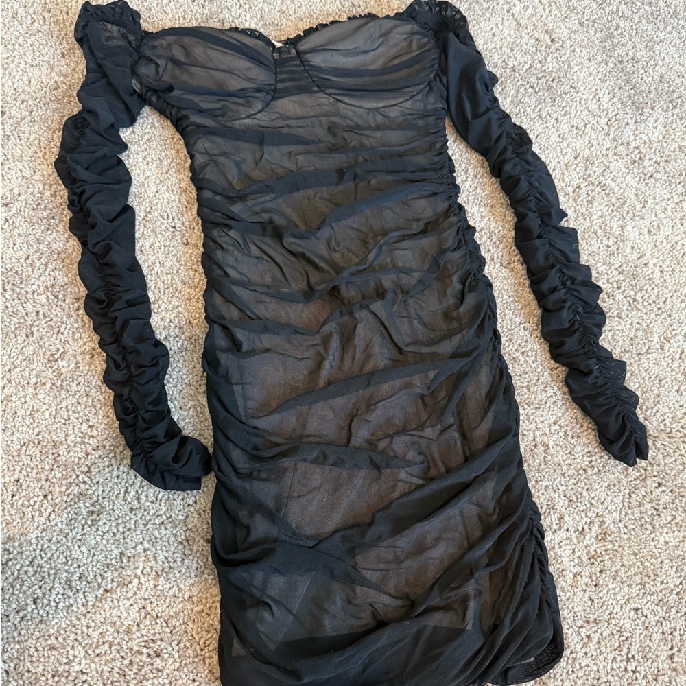Windsor Black Long Sleeve Ruched Dress